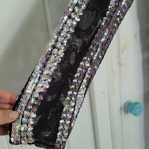 Southern Fried Chicks Nylon Sequin Open Front Longsleeve Duster - Picture 3 of 7